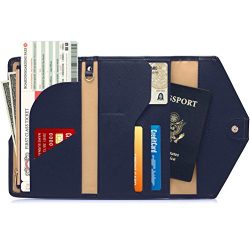 Women RFID Blocking Wallet, Teoyall Travel Passport PU Leather Long Trifold Wallet (Blue)