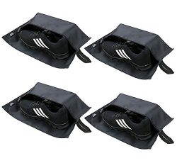 Dust proof Shoe Pouch with Zipper & Handle, Shoe Storage Bag for Travel,Black, 4pcs