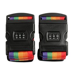 Skyfall Secure Coded Lock Suitcases Cross Luggage Straps ,Set of 2 (Rainbow, Combination Lock Lu ...