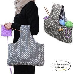 Teamoy Knitting Tote Bag (L16.5”×H9”), Travel Canvas Project Wrist Bag for knitting  ...