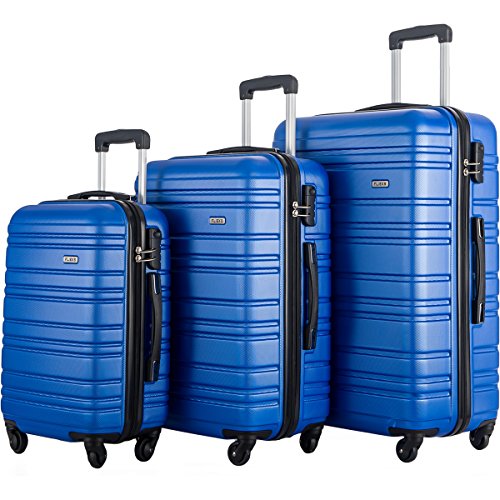 FLIEKS Luggages 3 Piece Luggage Set Spinner Suitcase (Blue ...
