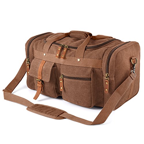 Plambag Oversized Canvas Duffel Bag Overnight Travel Tote Weekend Bag(Coffee)