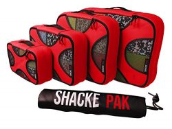 Shacke Pak – 4 Set Packing Cubes – Travel Organizers with Laundry Bag (Warm Red)