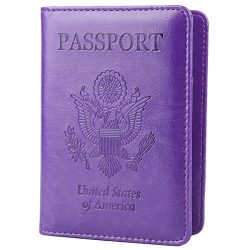 GDTK Leather Passport Holder Cover RFID Blocking Travel Wallet (Purple)