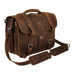 Augus Leather Messenger Bag for Men Briefcase Travel Backpack Shoulder Bag Fit 17” Laptop