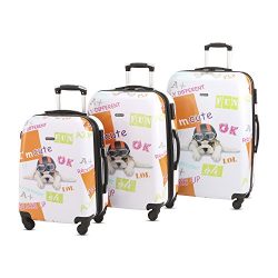 3 Piece Luggage Set Durable Lightweight Hard Case pinner Suitecase 20in24in28in LUG3 PC49 Dog