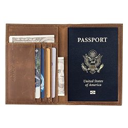 RFID Blocking Genuine Leather Passport Case Cover Holder Travel Wallet Brown