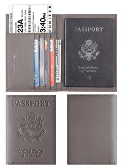 Travelambo RFID Blocking Genuine Leather Passport Holder Wallet Cover(gray)