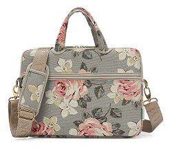 KAYOND White Rose Patten Canvas Laptop Shoulder Messenger Bag Case Sleeve for 15-15.6Inch Laptop ...