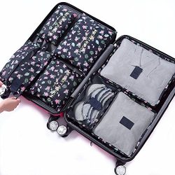 7Pcs Waterproof Travel Storage Bags Clothes Packing Cube Luggage Organizer Pouch(7Navy bird)