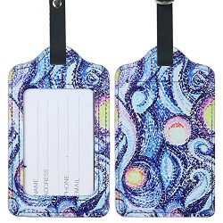 Lizimandu PU Leather Luggage Tags Suitcase Labels Bag Travel Accessories – Set of 2 (Painting)