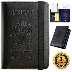 Passport Holder Cover Travel Wallet RFID Blocking Leather Card Case Travel Document Organizer (b ...