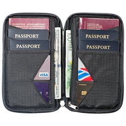 Travel Wallet & Family Passport Holder w/ RFID Blocking- Document Organizer Case (Shadow)