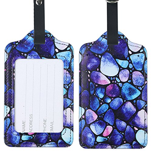 Lizimandu PU Leather Luggage Tags Suitcase Labels Bag Travel Accessories – Set of 2 (Blue ...