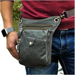 Le’aokuu Mens Genuine Leather Motorcycle Horse Riding Waist Pack Drop Leg Cross Over Bag 2 ...