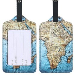 Lizimandu PU Leather Luggage Tags Suitcase Labels Bag Travel Accessories – Set of 2 (World ...
