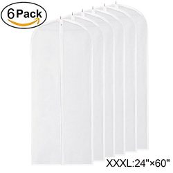 Garment Bag for Long Dress,60 Inch Moth Proof Garment Bag Clear Dust Cover White Breathable Full ...