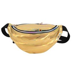 Dolores Women’s PVC Hologram Fanny Pack Belt Waist Bum Bag Laser Travel Beach Purse, Gold