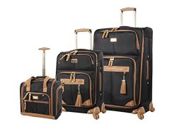 Steve Madden Luggage 3 Piece Softside Spinner Suitcase Set Collection (Harlo Black)