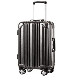 Coolife Luggage Aluminium Frame Suitcase 3 Piece Set with TSA Lock 100%PC (M(24in), Black)