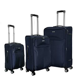 Magari Luggage 3-Piece Sets Expandable Lightweight 4 wheels Spinner Trolley Suitcase (Navy)