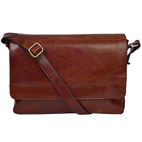 Leather Laptop Messenger Bag for men - Mens Office Briefcase Macbook Satchel Professional Side ...