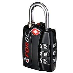 Forge TSA Lock Black-Open Alert Indicator, Alloy Body with Hardened Steel Shackle