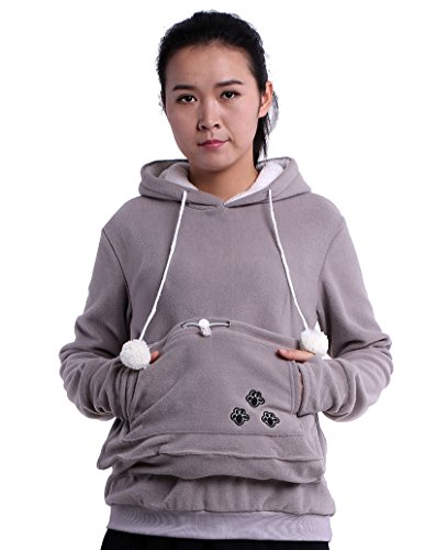 Fleece Hoodies Pet Holder Cat Dog Kangaroo Pouch Carriers Pullover Grey XL