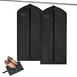 MaidMAX Garment Bags + Bonus Shoe Bag, Set of 2 Breathable Covers with Clear Plastic Label Holde ...