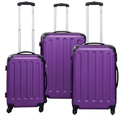 Goplus 3 Pcs Luggage Set Hardside Travel Rolling Suitcase ABS+PC Globalway (Purple)