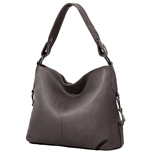 YALUXE Women’s Stylish Genuine Leather Tote Travel Shoulder Bag Handle bag Bags for Women grey