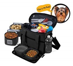 Dog Travel Bag – Week Away Tote For Small Dogs – Includes Bag, 2 Lined Food Carriers ...