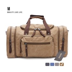 Oversized Canvas Leather Weekender Bag Travel Duffel Shoulder Handbag with Strap by MEWAY (CANVA ...