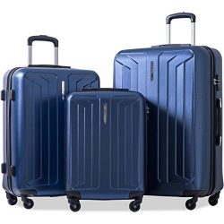 Flieks 3 Piece Luggage Set Eco-friendly Spinner Suitcase with TSA Lock (Blue)