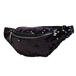 Sequin Fanny Pack for Women – Colorful Glitter Waist Bags with Adjustable Strap (Black)