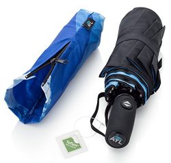 AYL Windproof Travel Umbrella with Teflon Coating and Zipper Pouch (Blue Sky)