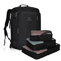 Hynes Eagle 38L Flight Approved Weekender Carry on Backpack, Black with 3PCS Packing Cubes