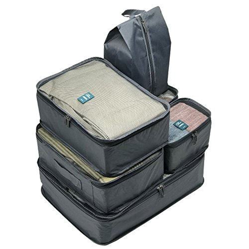 P.travel Durable 6 Set Packing Cubes, Travel Luggage Packing Organizers with Laundry shoe Bag