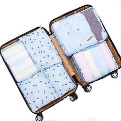 6Pcs Waterproof Travel Storage Bags Clothes Packing Cube Luggage Organizer Pouch (Blue cherry)