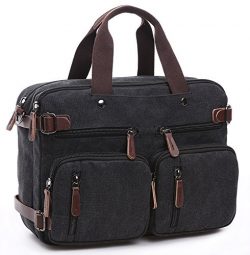 Collsants Laptop Hybrid Bag Briefcase Convertible Backpack Messenger Bag Waxed Canvas Leather (B ...