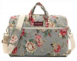 Canvaslove Grey Rose Pattern 15 inch Waterproof Laptop Shoulder Messenger Bag Case With Rebound  ...