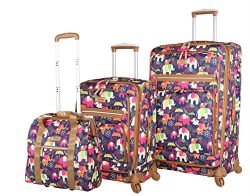 Lily Bloom Luggage 3 Piece Softside Spinner Suitcase Set Collection (Elephant Rain)