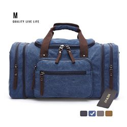 Oversized Canvas Leather Weekender Bag Travel Duffel Shoulder Handbag with Strap by MEWAY (CANVA ...