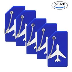 Silicone Luggage Tag With Name ID Card Perfect to Quickly Spot Luggage Suitcase (Plane 5Pcs Blue)