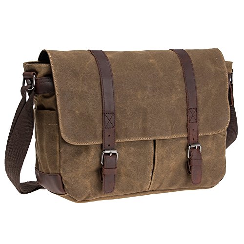 Waterproof Waxed Canvas 15.6″ Laptop Messenger Bag Men Business Vintage shoulder bag / Bri ...