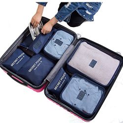 7Pcs Waterproof Travel Storage Bags Clothes Packing Cube Luggage Organizer Pouch (Navy)