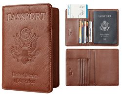 NapaWalli Leather Passport Holder Wallet Cover Case RFID Blocking Travel Wallet (crosshatch brown)