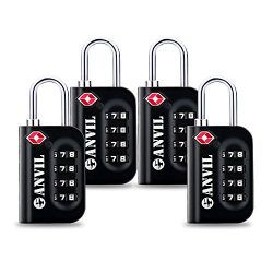 Anvil TSA Luggage Locks (4 Pack) – 4 Digit Combination Steel Padlocks – Approved Tra ...