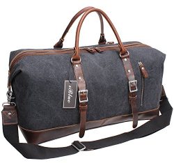 Iblue Genuine Leather Trim Travel Tote Duffel Garment Gym Shoulder Handbag Canvas Overnight Week ...