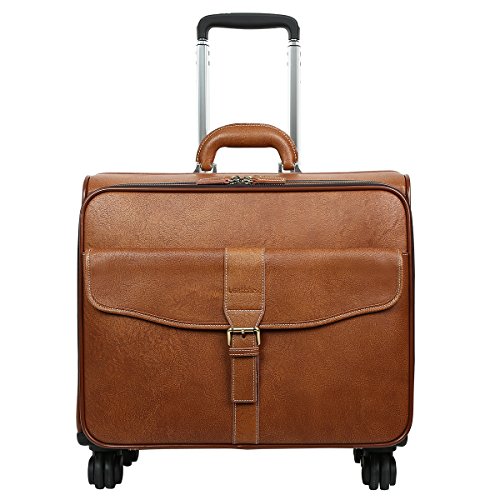 Leathario Leather Rolling Laptop Case Wheeled Briefcase Suitcase Roller ...